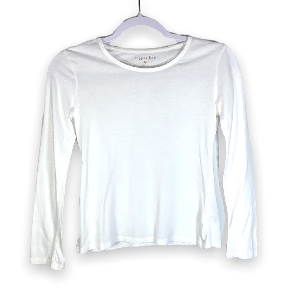 Copper Key Girls Long Sleeve White Shirt Cotton Modal Pullover Size Medium